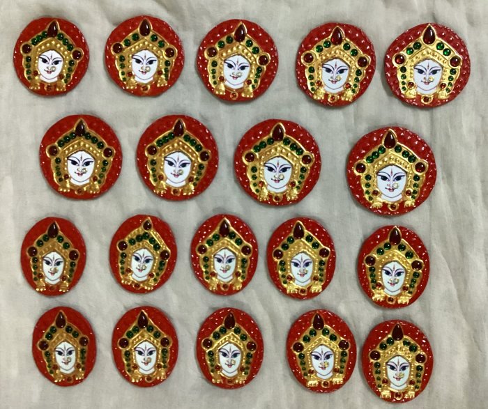 Fridge Magnets - 3" Durga face with embossed gold painted work
