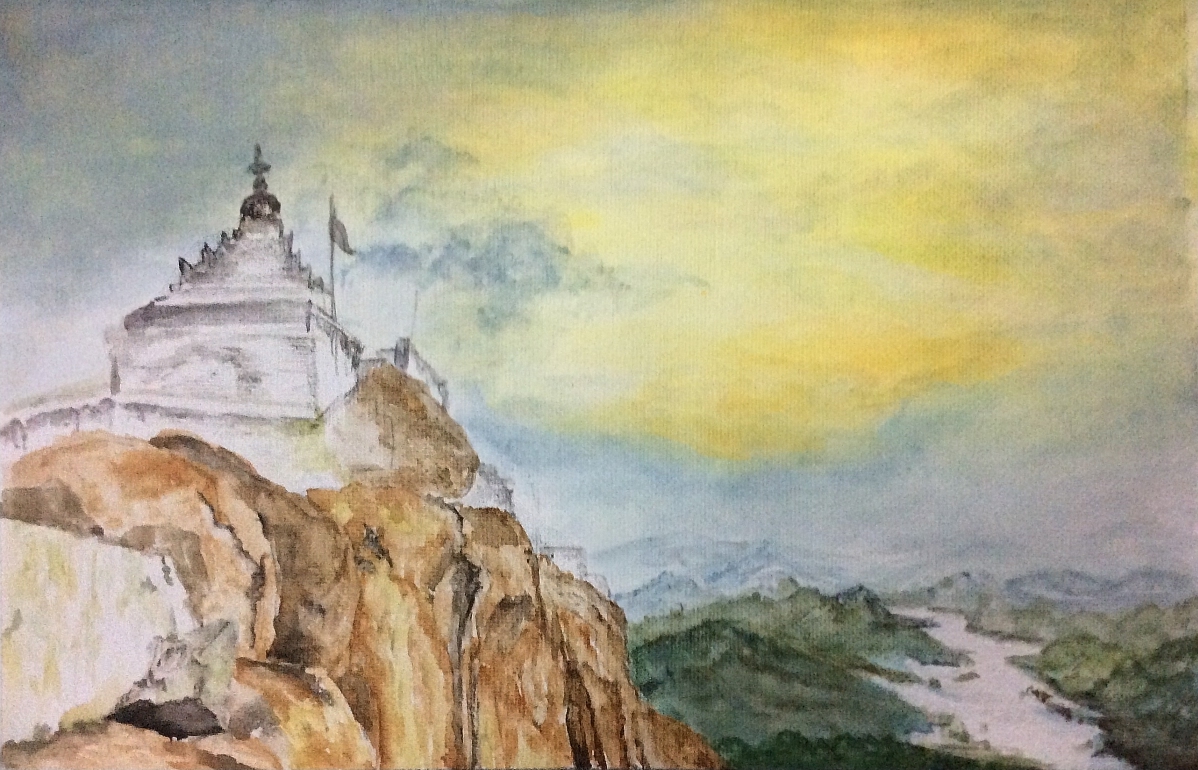 Anjaneyadri hill, Hampi, Karnataka - water colour by SumathiALN